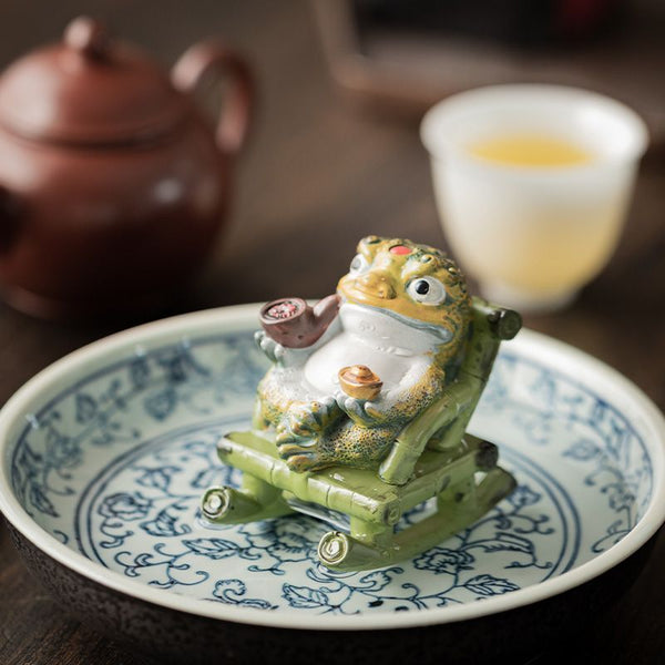 Color-Changing Rocking Money Toad, Chinese Lucky Mascot Tea Pet (2-Piece Gift Set)