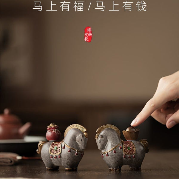 New Mandarin Lucky Horse Pair | Color-Changing Cultivable Tea Pet Gift Set
