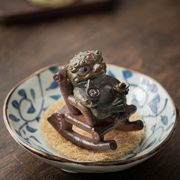 Color-Changing Rocking Money Toad, Chinese Lucky Mascot Tea Pet (2-Piece Gift Set)