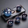 Jun Kiln Rabbit Hair Blue: One Teapot with Four Cups + Magnetic Dry Tea Tray