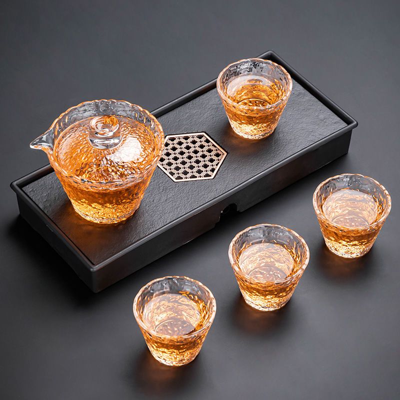 Glass Ice Dew: One Teapot with Four Cups + Magnetic Dry Tea Tray