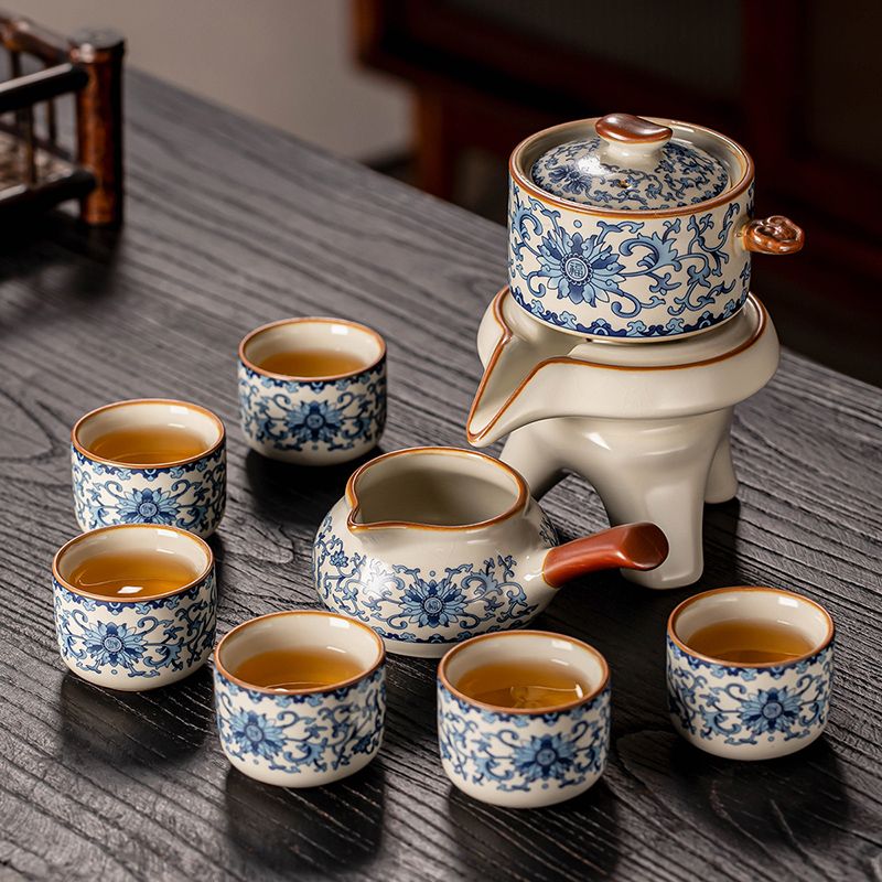 Beige Ru Kiln Prosperous Automatic Tea Set with Six Cups