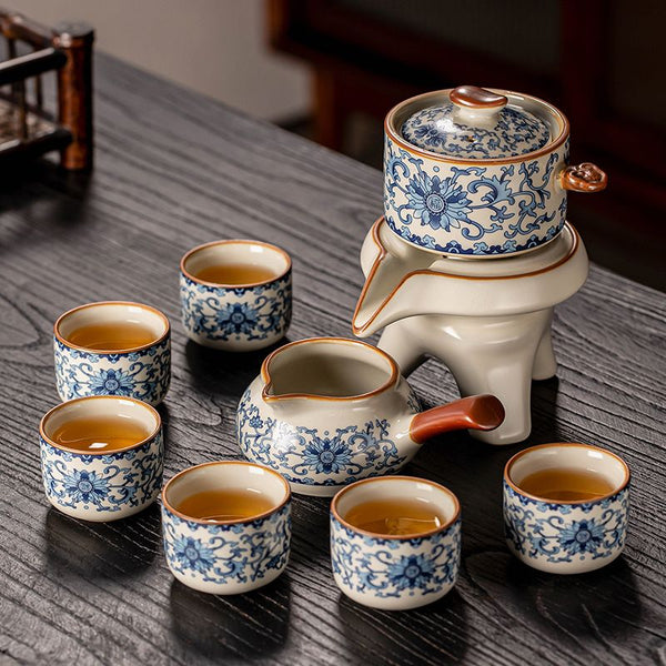 Beige Ru Kiln Prosperous Automatic Tea Set with Six Cups