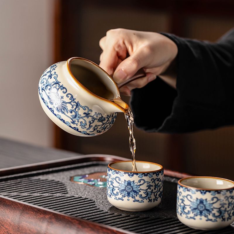 Beige Ru Kiln Prosperous Automatic Tea Set with Six Cups