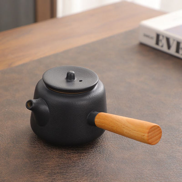 Wood-handled Teapot 245ml + Four Cups + Tea Tray + Fair Cup + Bag